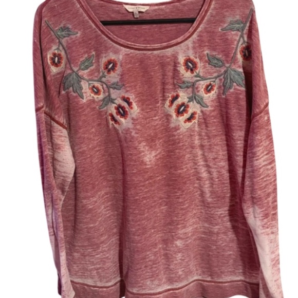 Lucky Brand sz XL Pink~Orange Embroidered Burnout Sweater - Picture 2 of 10
